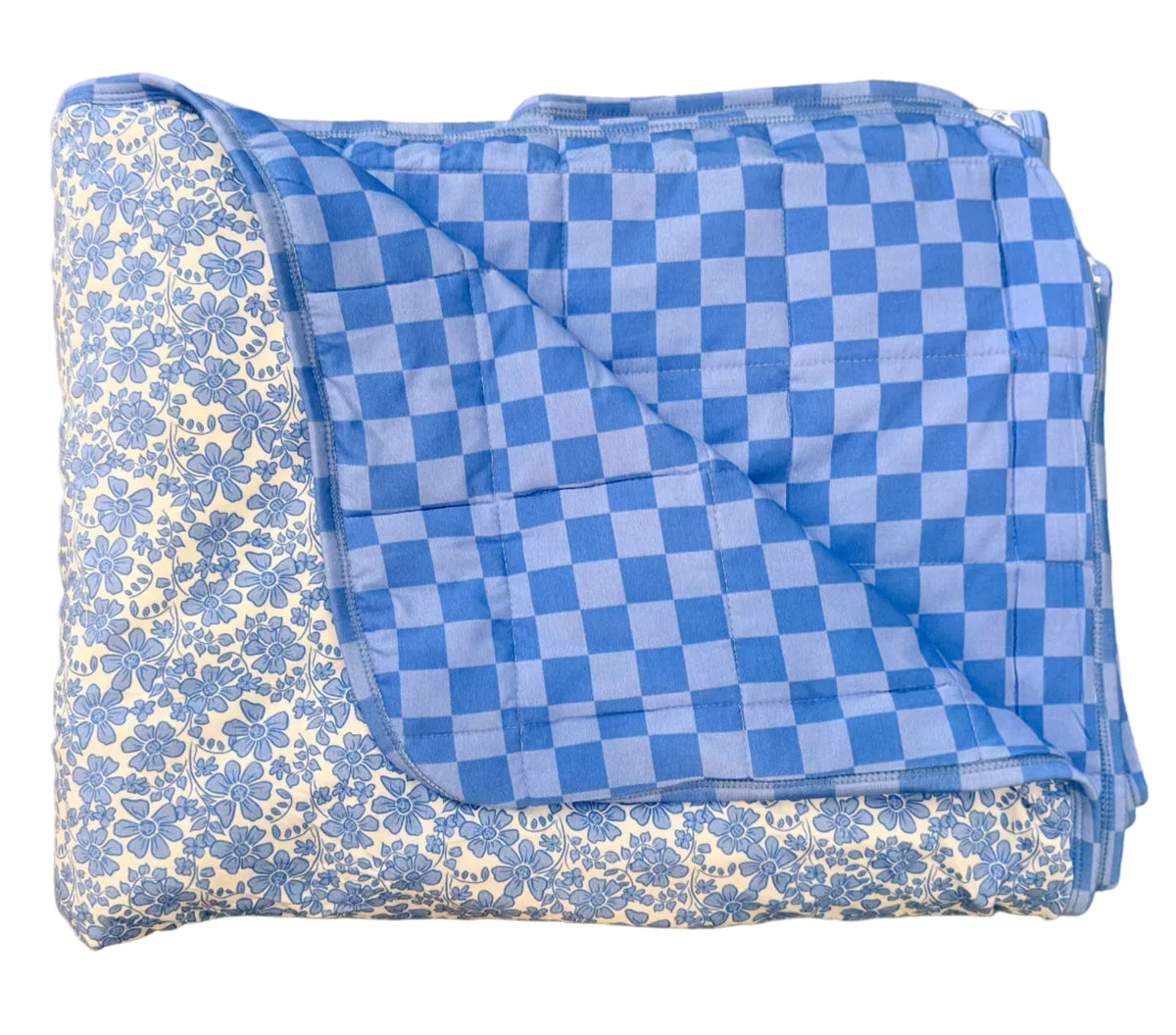 Reversible Blue Bonnet & Checkered Toddler Bamboo Blanket | Soft 2.0 TOG Cozy Blanket by Rayn’s Tiny Stitches