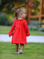 Christmas Smocked Dress with Green Bow and Tree Embroidery by Rylee Faith Designs