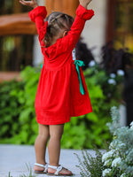Christmas Smocked Dress with Green Bow and Tree Embroidery by Rylee Faith Designs