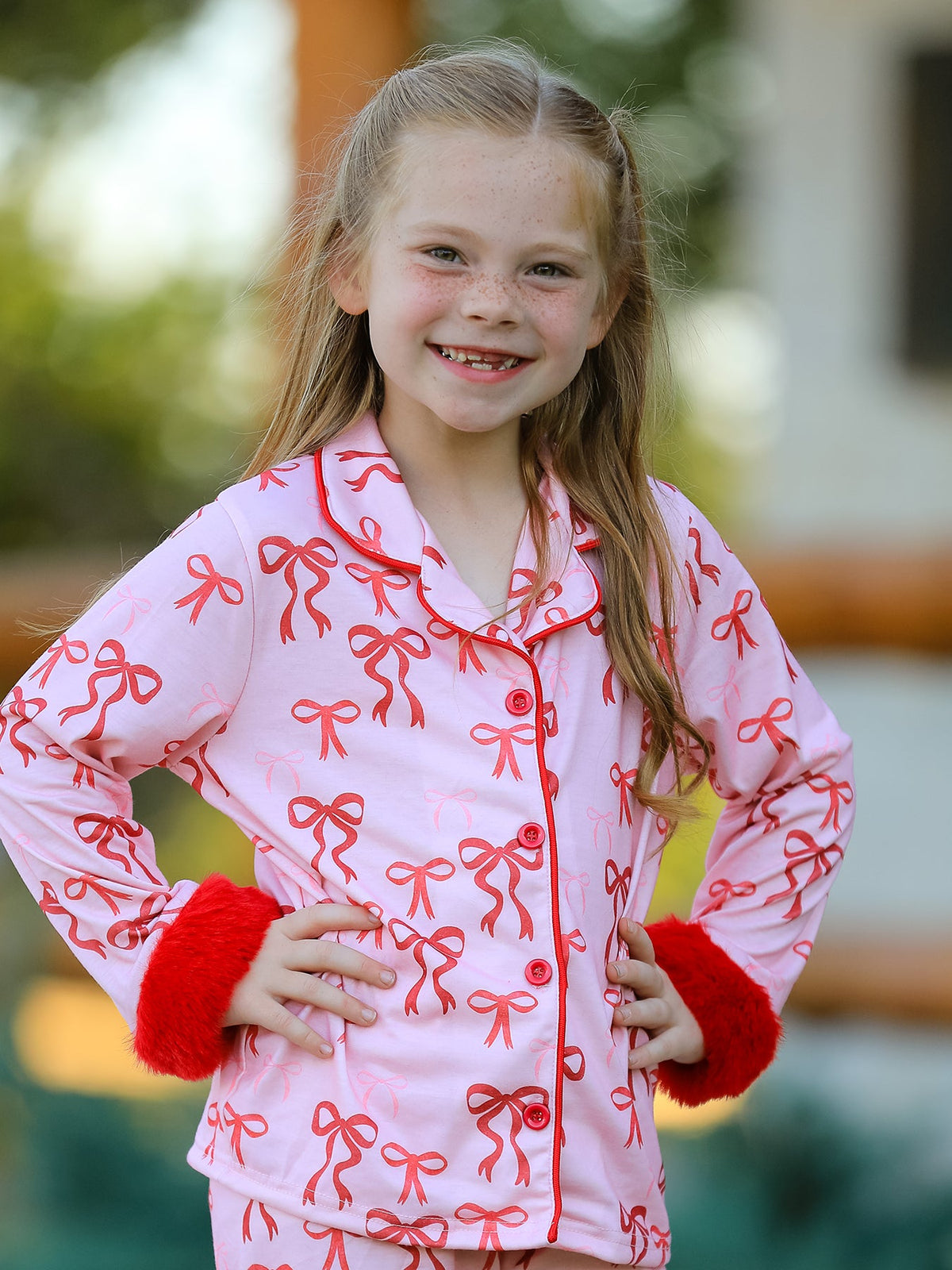 Bow Girls Pajama Set with Furry Trim by Rylee Faith Designs