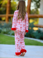 Bow Girls Pajama Set with Furry Trim by Rylee Faith Designs