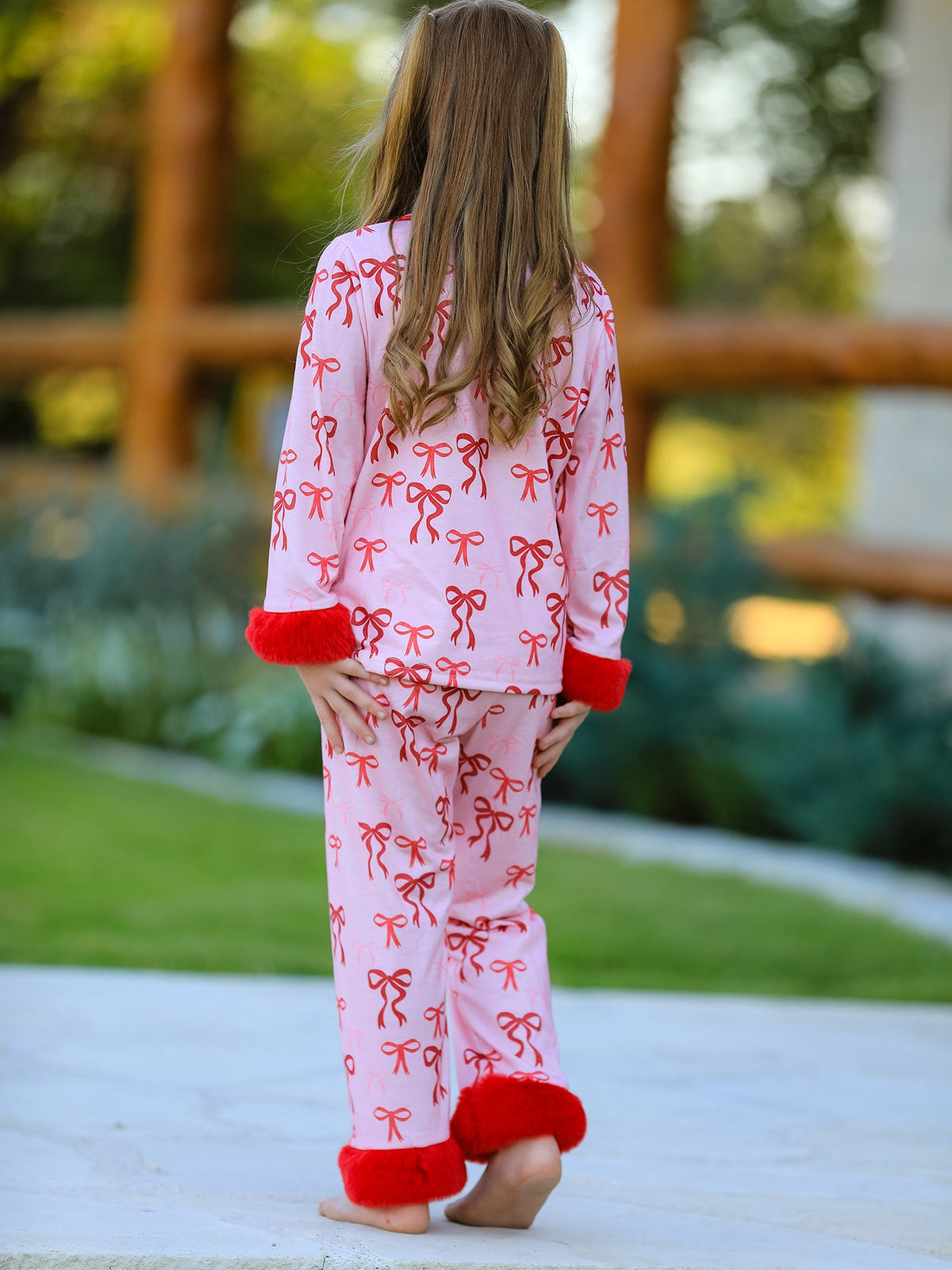 Bow Girls Pajama Set with Furry Trim by Rylee Faith Designs