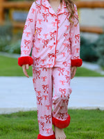 Bow Girls Pajama Set with Furry Trim by Rylee Faith Designs