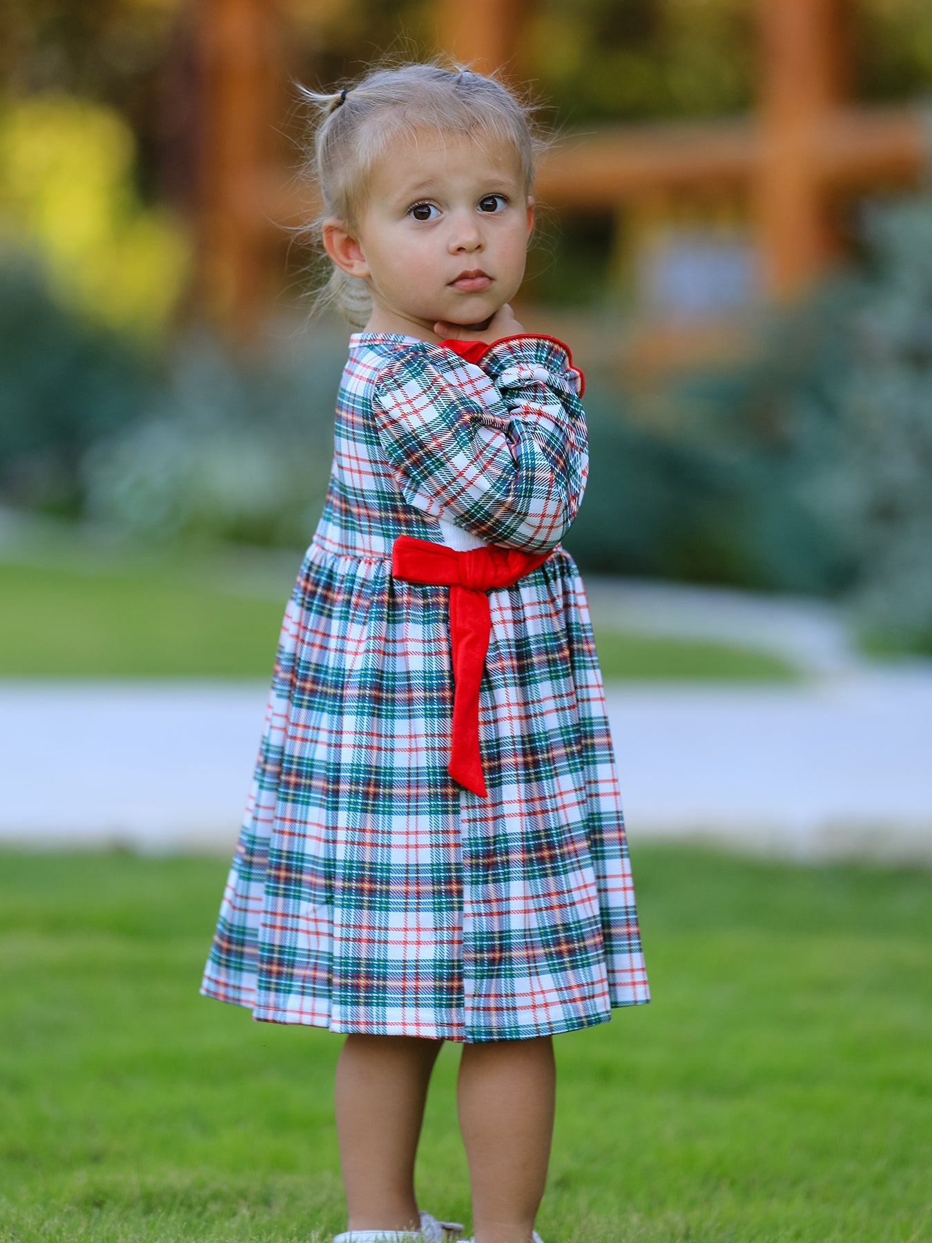 Christmas Embroidery Smocking Bow Plaid Girls Dress by Rylee Faith Designs