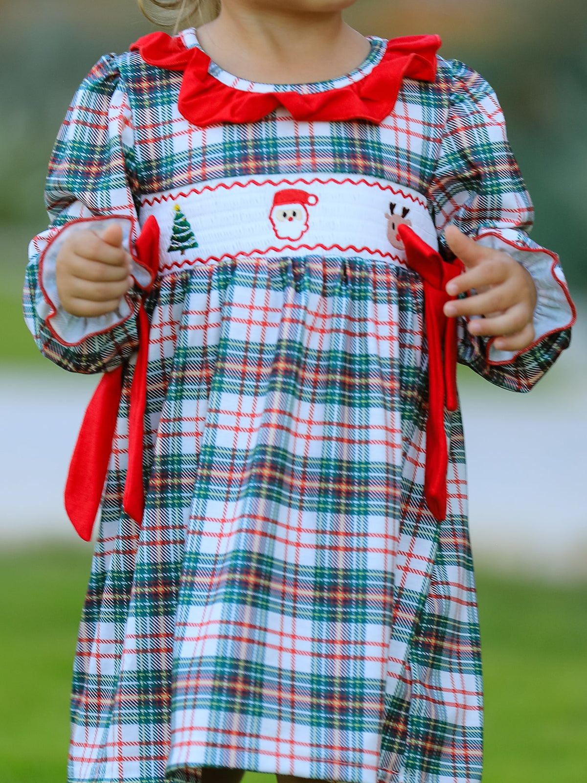 Christmas Embroidery Smocking Bow Plaid Girls Dress by Rylee Faith Designs