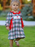 Christmas Embroidery Smocking Bow Plaid Girls Dress by Rylee Faith Designs