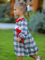 Christmas Embroidery Smocking Bow Plaid Girls Dress by Rylee Faith Designs