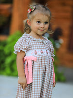 Christmas Vintage-Style Plaid Dress with Embroidered Gingerbread and Bows by Rylee Faith Designs