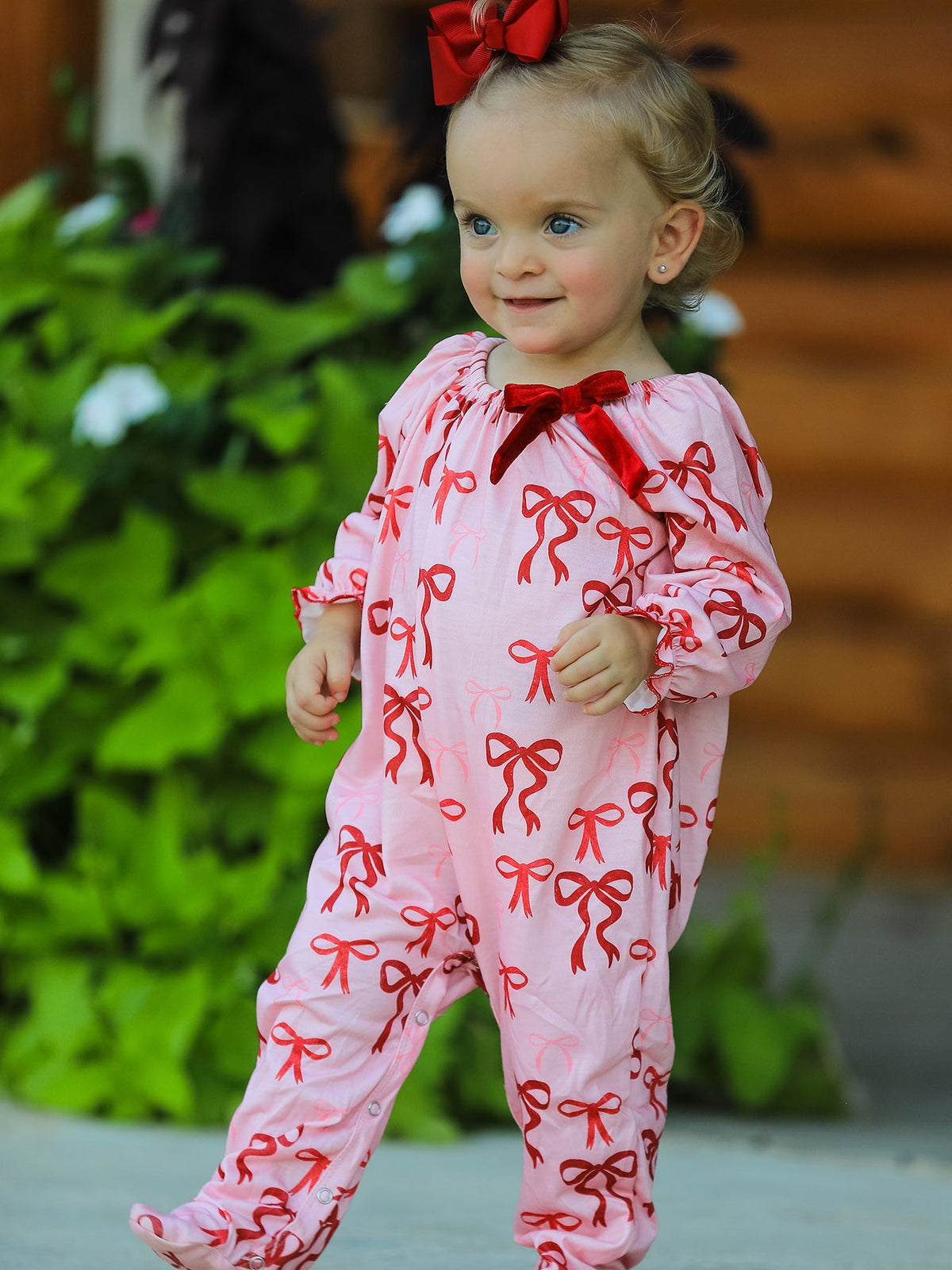 Bow Print Baby Girls Romper by Rylee Faith Designs