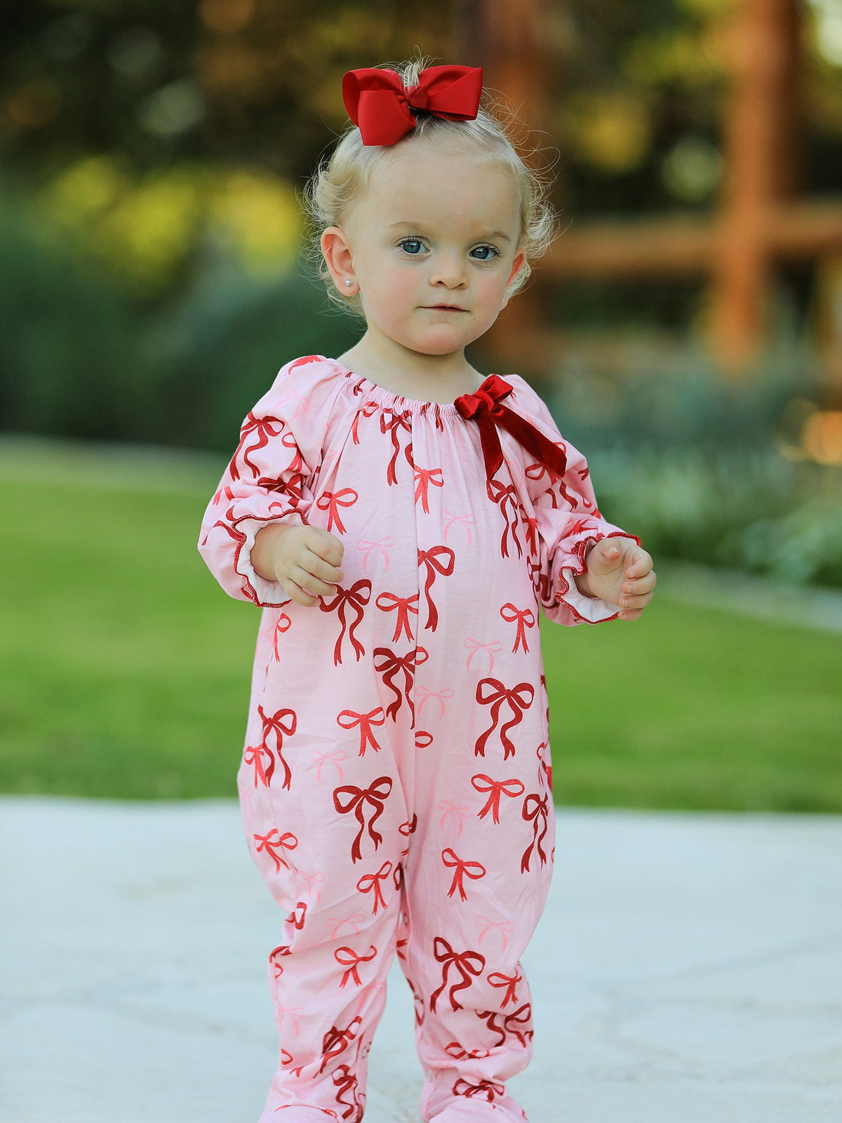 Bow Print Baby Girls Romper by Rylee Faith Designs