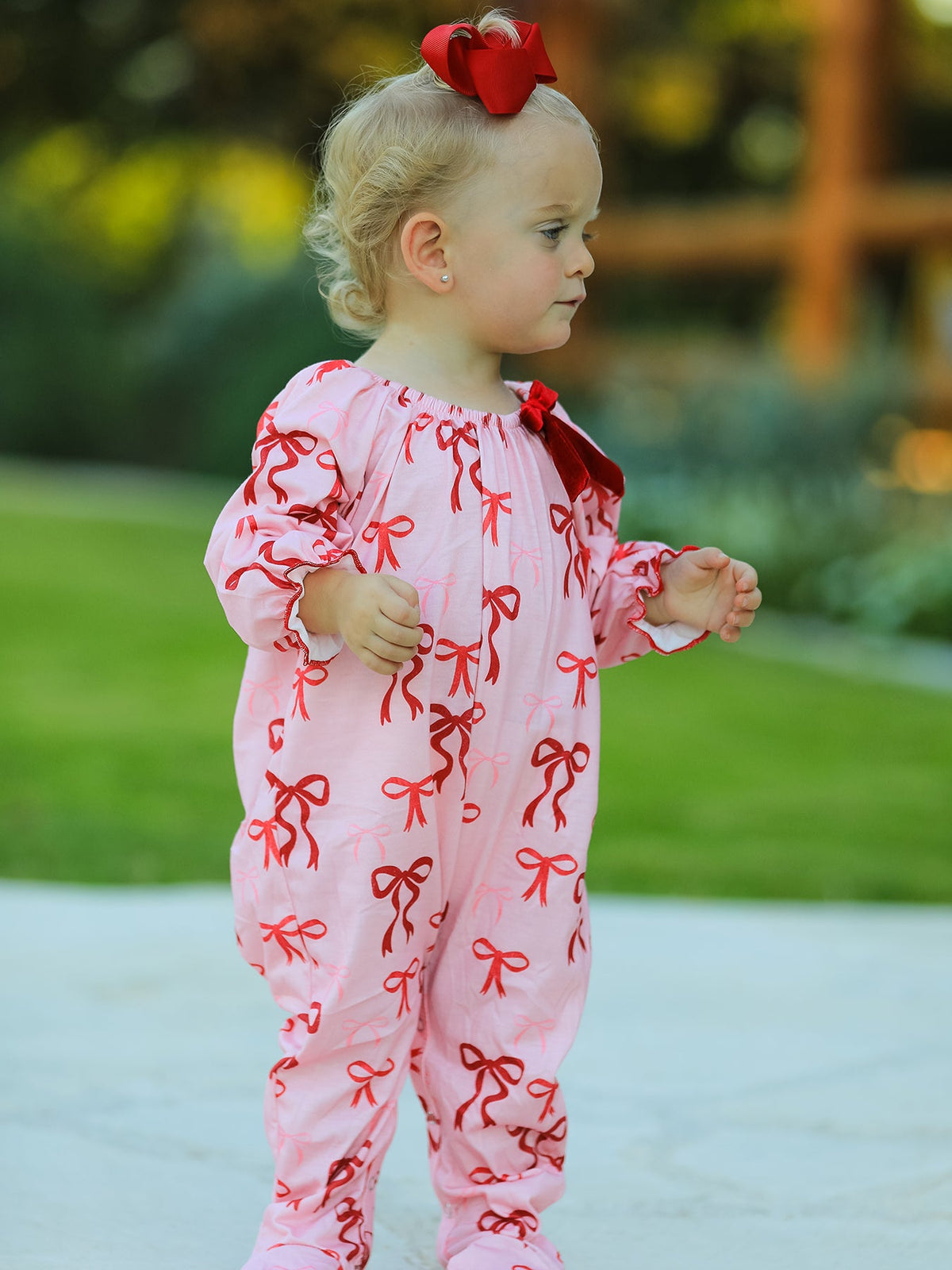 Bow Print Baby Girls Romper by Rylee Faith Designs