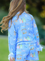 Blue Christmas Nativity Pattern Girls Pajamas Set by Rylee Faith Designs