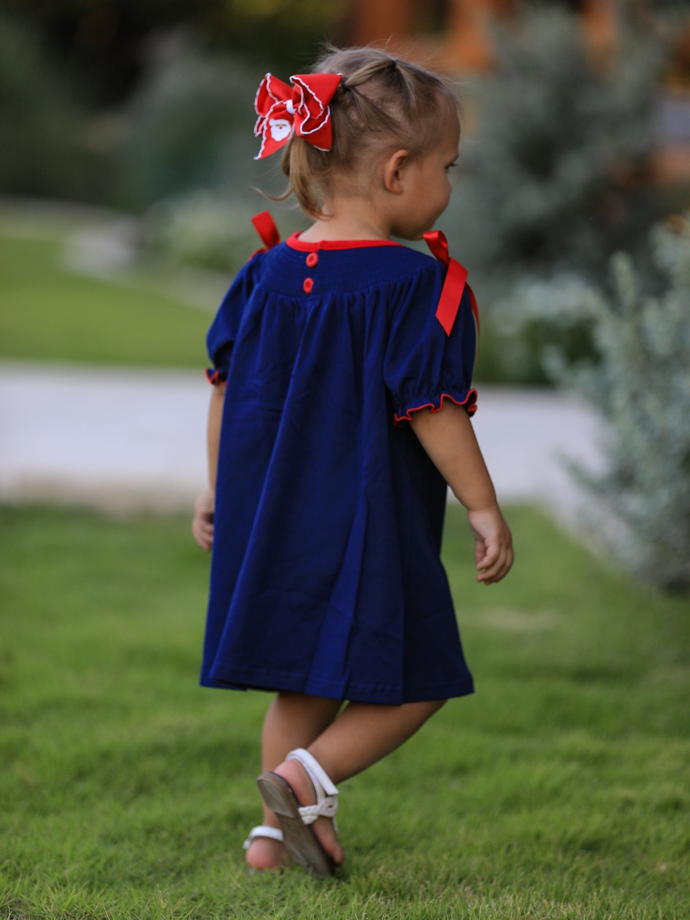 Christmas  Holiday Celebration Dress: Navy with Santa Sleigh by Rylee Faith Designs