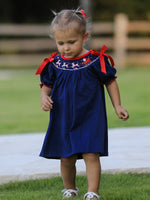 Christmas  Holiday Celebration Dress: Navy with Santa Sleigh by Rylee Faith Designs