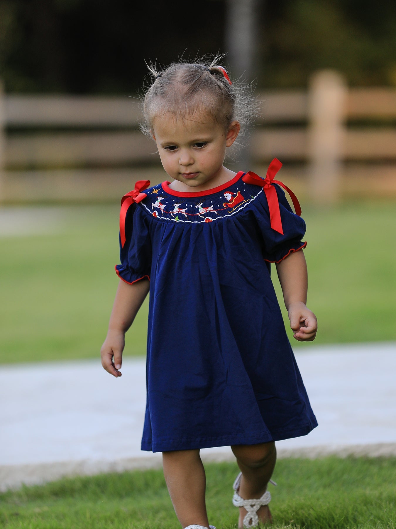 Christmas  Holiday Celebration Dress: Navy with Santa Sleigh by Rylee Faith Designs