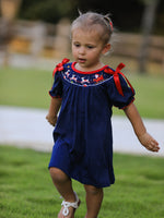 Christmas  Holiday Celebration Dress: Navy with Santa Sleigh by Rylee Faith Designs