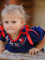 Christmas  Holiday Celebration Dress: Navy with Santa Sleigh by Rylee Faith Designs