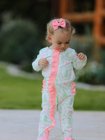 Christmas Tree Wreath Print Long Sleeve Zip Baby Girls Romper by Rylee Faith Designs