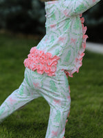 Christmas Tree Wreath Print Long Sleeve Zip Baby Girls Romper by Rylee Faith Designs