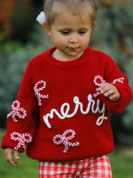 Mom and Me Winter Christmas Red "merry" Pullover Sweater by Rylee Faith Designs