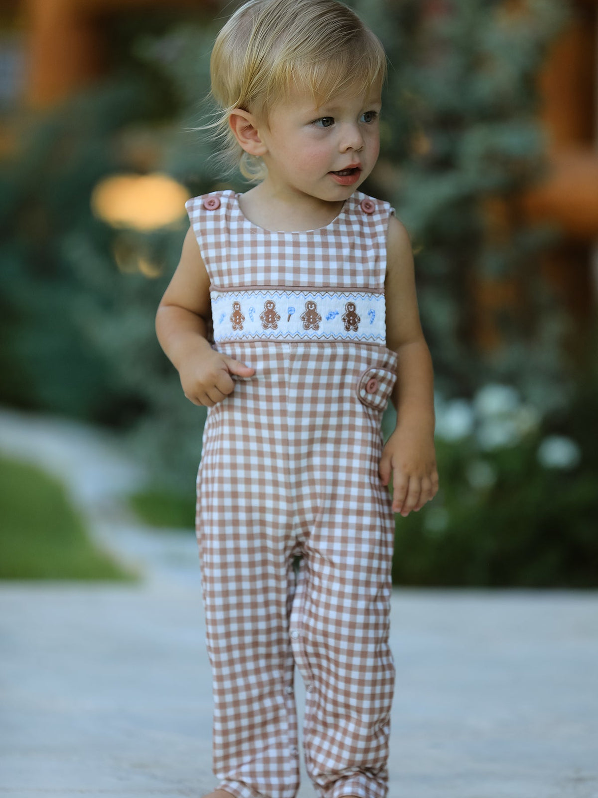 Christmas Vintage-Style Plaid Embroidered Gingerbread and Bows Boy Romper by Rylee Faith Designs