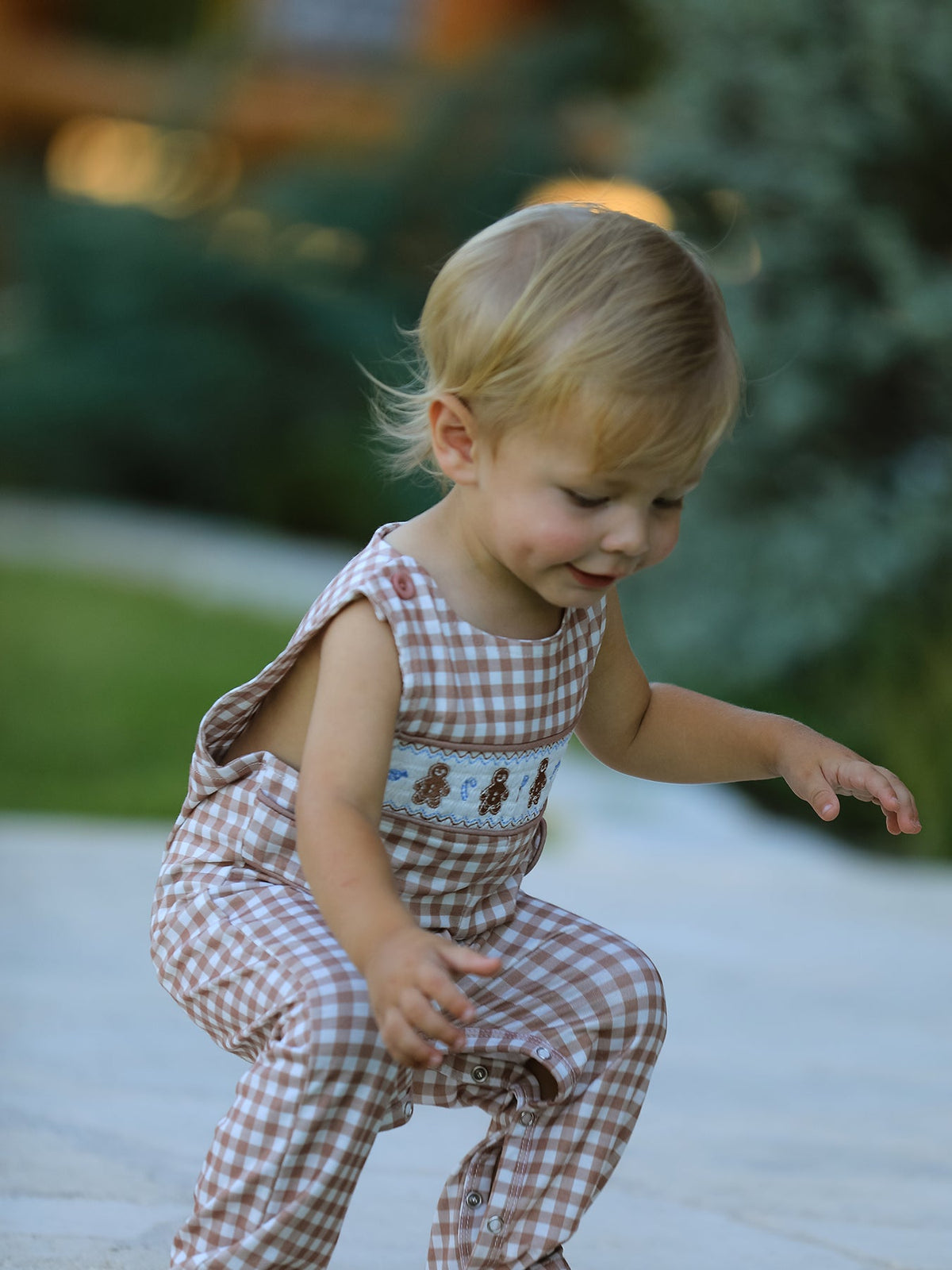 Christmas Vintage-Style Plaid Embroidered Gingerbread and Bows Boy Romper by Rylee Faith Designs