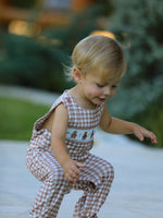 Christmas Vintage-Style Plaid Embroidered Gingerbread and Bows Boy Romper by Rylee Faith Designs