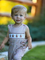 Christmas Vintage-Style Plaid Embroidered Gingerbread and Bows Boy Romper by Rylee Faith Designs