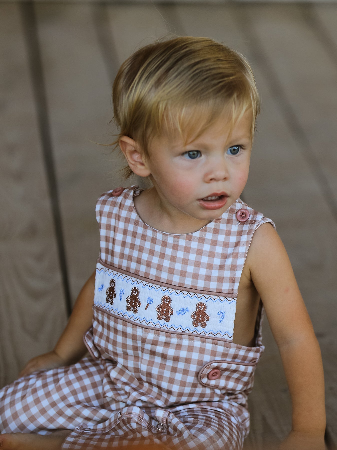 Christmas Vintage-Style Plaid Embroidered Gingerbread and Bows Boy Romper by Rylee Faith Designs