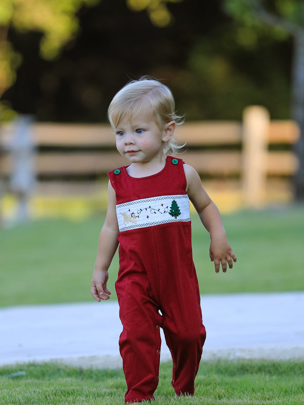 Christmas Tree Dog Smocking Embroidered Baby Boys Romper by Rylee Faith Designs
