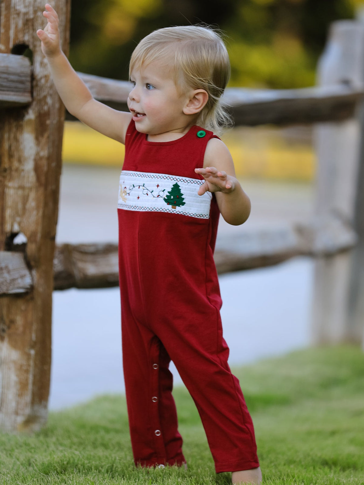 Christmas Tree Dog Smocking Embroidered Baby Boys Romper by Rylee Faith Designs