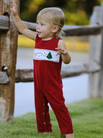 Christmas Tree Dog Smocking Embroidered Baby Boys Romper by Rylee Faith Designs