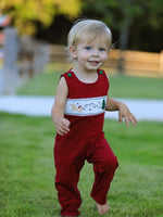 Christmas Tree Dog Smocking Embroidered Baby Boys Romper by Rylee Faith Designs