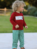 Christmas Tree Dog Smocking Embroidered  Plaid Boys Set by Rylee Faith Designs