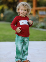 Christmas Tree Dog Smocking Embroidered  Plaid Boys Set by Rylee Faith Designs