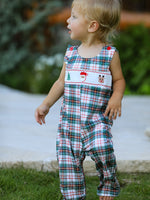 Christmas Jonjon Plaid Smocking Embroidered Boys Romper by Rylee Faith Designs