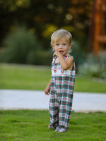 Christmas Jonjon Plaid Smocking Embroidered Boys Romper by Rylee Faith Designs