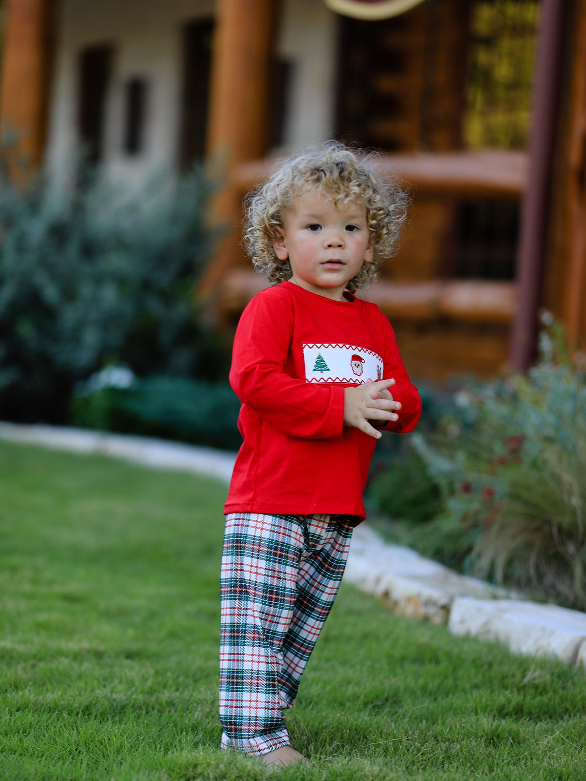 Christmas Plaid Smocking Embroidered Boys Set by Rylee Faith Designs