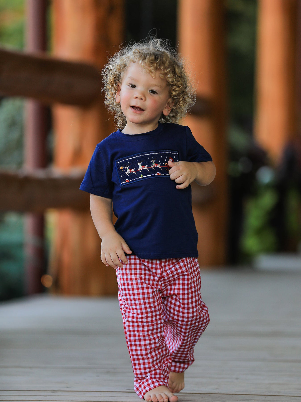 Christmas Holiday Celebration Boys Set: Navy with Santa Sleigh by Rylee Faith Designs