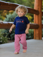Christmas Holiday Celebration Boys Set: Navy with Santa Sleigh by Rylee Faith Designs