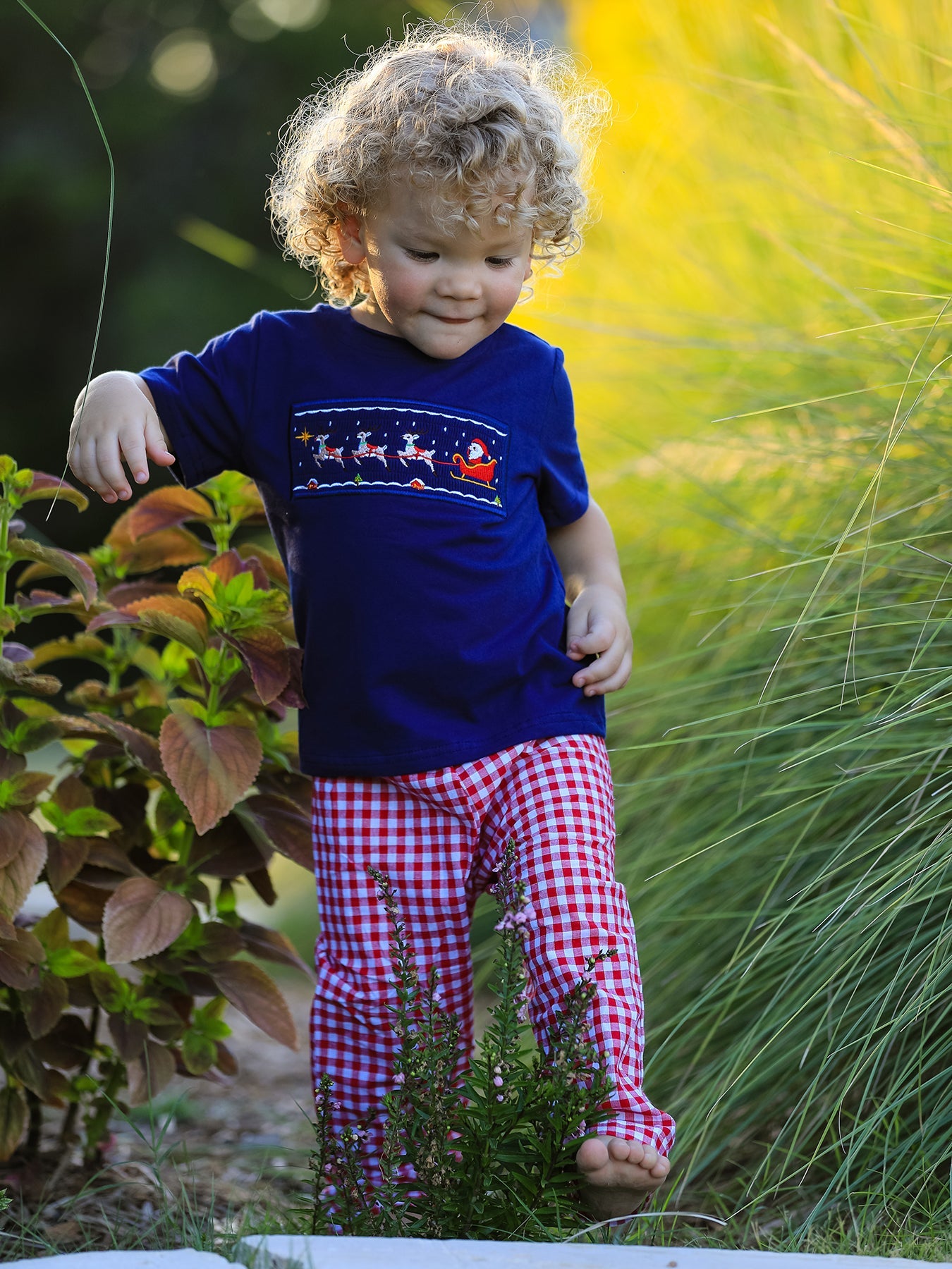 Christmas Holiday Celebration Boys Set: Navy with Santa Sleigh by Rylee Faith Designs