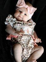 Christmas Vintage-Style Plaid Embroidered Gingerbread and Bows Girls Romper by Rylee Faith Designs