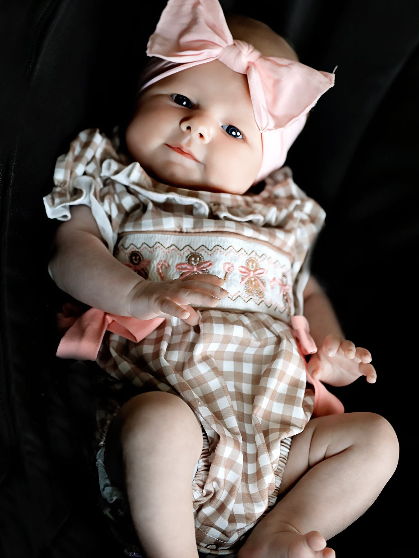 Christmas Vintage-Style Plaid Embroidered Gingerbread and Bows Girls Romper by Rylee Faith Designs