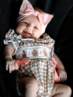 Christmas Vintage-Style Plaid Embroidered Gingerbread and Bows Girls Romper by Rylee Faith Designs