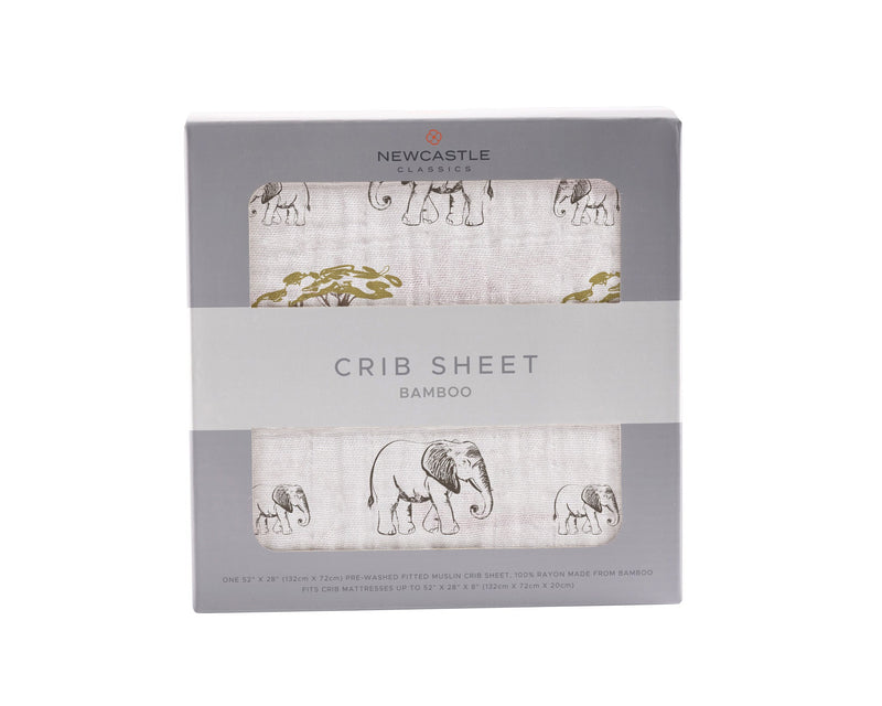 Rhinos and Elephants Bamboo Muslin Crib Sheet 100 Percent Natural Soft Breathable Baby Bedding 28 x 52 Inches Newcastle Classics
