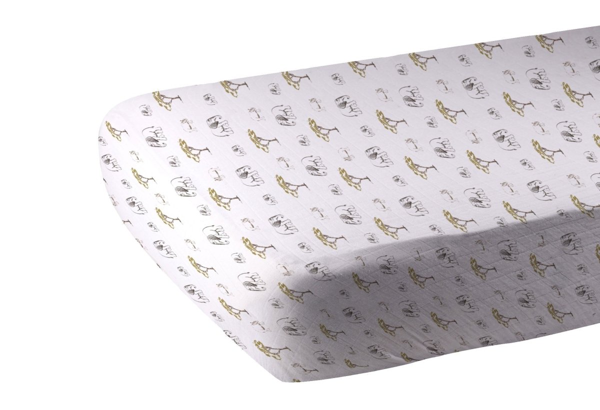Newcastle Classics Rhinos and Elephants Bamboo Muslin Crib Sheet for Cozy Baby Sleep - 