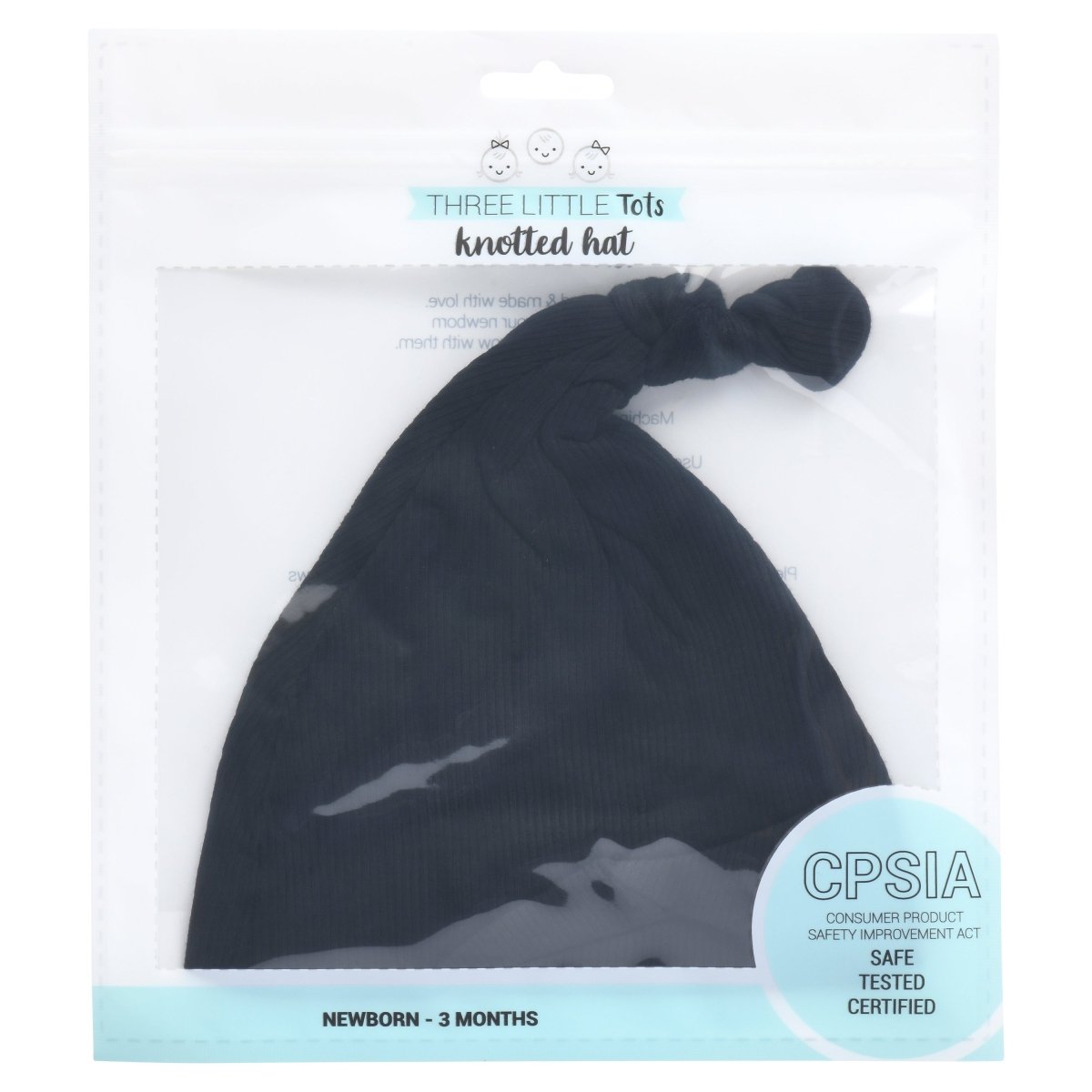 Three Little Tots Ribbed Black Hat - 