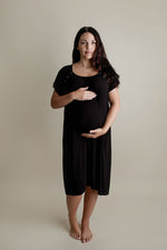 Three Little Tots Ribbed Black Labor and Delivery Nursing Hospital Gown - 
