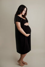 Three Little Tots Ribbed Black Labor and Delivery Nursing Hospital Gown - 