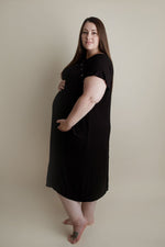 Three Little Tots Ribbed Black Labor and Delivery Nursing Hospital Gown - 